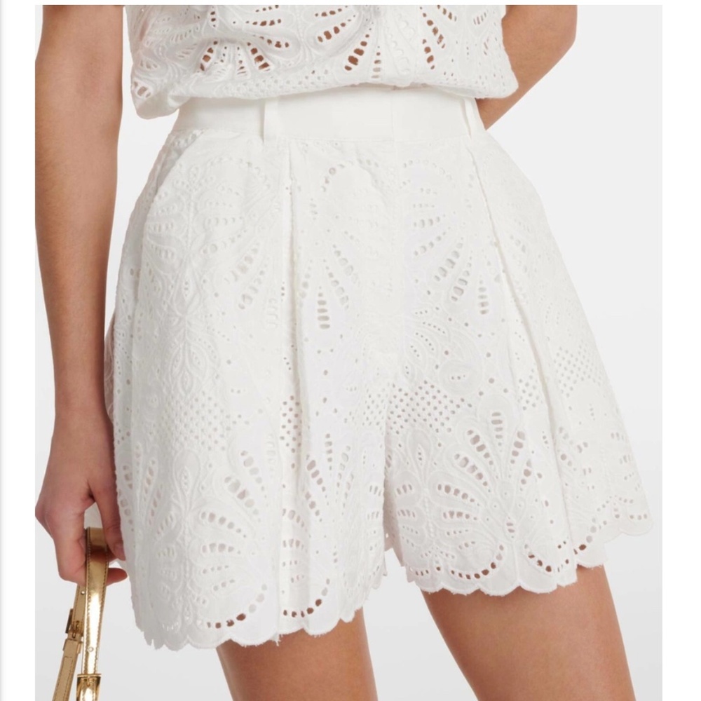 NWT‎ Self-Portriat High Rise Embroidered Cotton Shorts Lace Women's Size 6 J